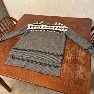 Ann Taylor Loft Wool Blend Sweater Women's L Fair Isle Hi Low Tunic Fuzzy